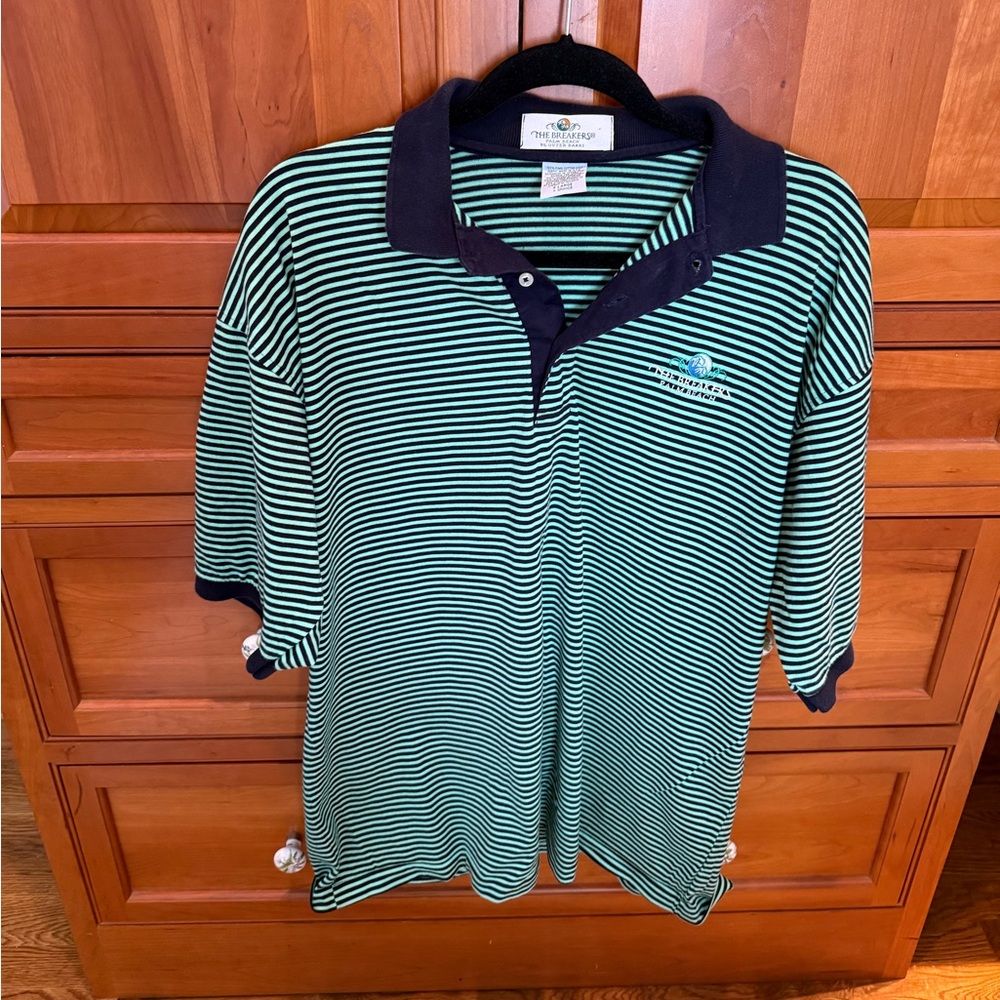 Breakers Palm Beach Navy and Green Striped Polo Shirt